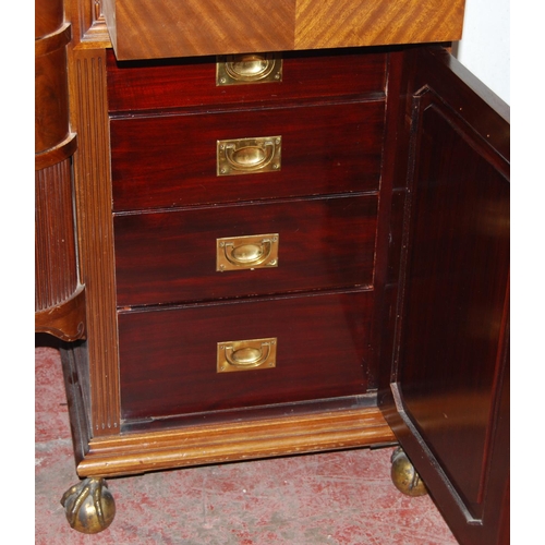 360 - Early 20th century Adams-style mahogany sideboard with two long drawers above tambour roller shutter... 