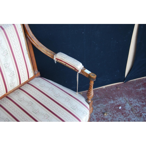 361 - Edwardian lady's parlour armchair on a reeded and turned frame, upholstered in Regency-style striped... 