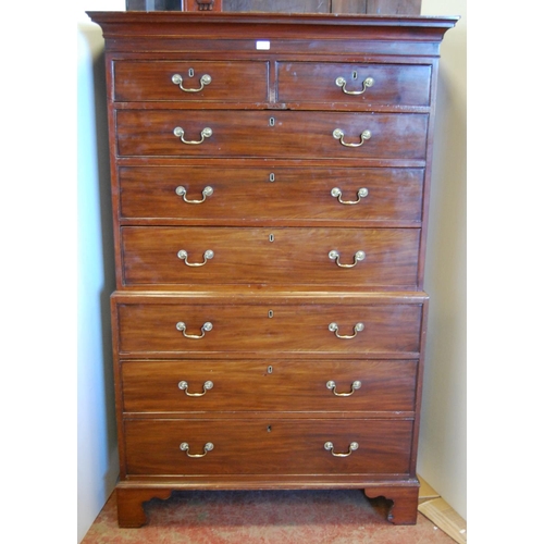 363 - George III mahogany chest on chest with two short and six graduated long drawers with brass pull han... 