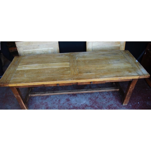 369 - Antique French oak refectory table, the fixed plank top with extending pull-out section to each end,... 