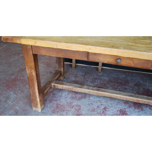 369 - Antique French oak refectory table, the fixed plank top with extending pull-out section to each end,... 