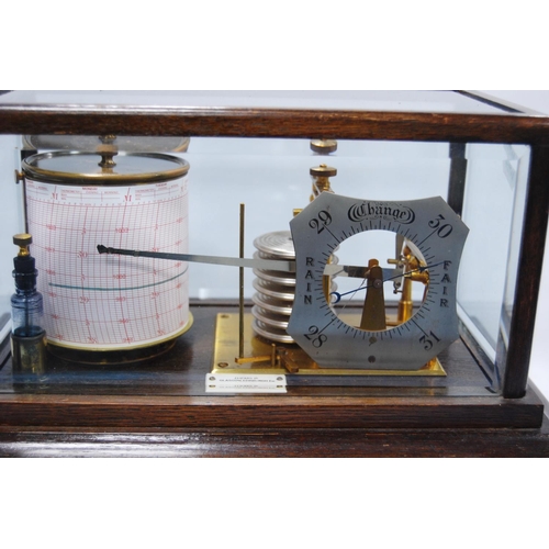 163 - J Lizars oak-cased barograph with label to the glazed case, 'J Lizars Ltd, Glasgow, Edinburgh', abov... 