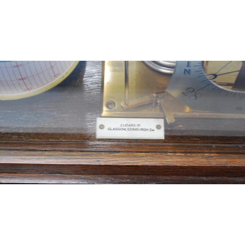 163 - J Lizars oak-cased barograph with label to the glazed case, 'J Lizars Ltd, Glasgow, Edinburgh', abov... 