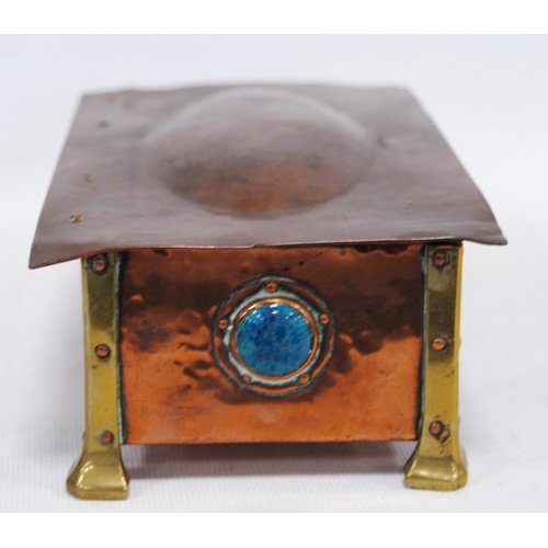 170 - Arts & Crafts copper rectangular box in the manner of Albert Edward Jones, the hinged domed cove... 