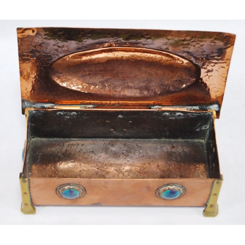 170 - Arts & Crafts copper rectangular box in the manner of Albert Edward Jones, the hinged domed cove... 