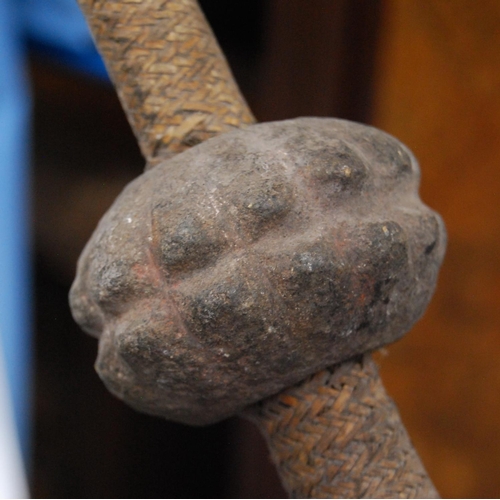 213 - Fiji or South Seas wooden club/stick with carved bulbous section near the top, 100cm long.