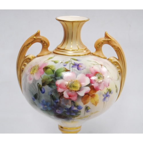 220 - Royal Worcester blush ivory vase of slender baluster form with hand-painted floral decoration, shape... 