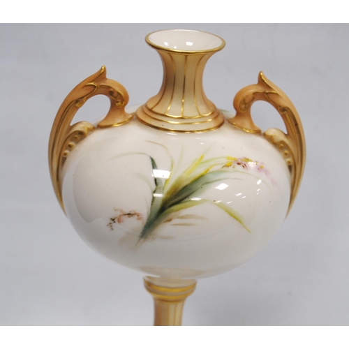 220 - Royal Worcester blush ivory vase of slender baluster form with hand-painted floral decoration, shape... 