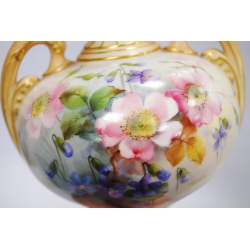 220 - Royal Worcester blush ivory vase of slender baluster form with hand-painted floral decoration, shape... 