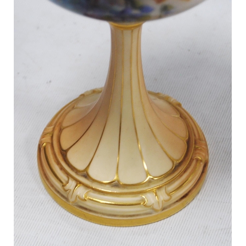 220 - Royal Worcester blush ivory vase of slender baluster form with hand-painted floral decoration, shape... 