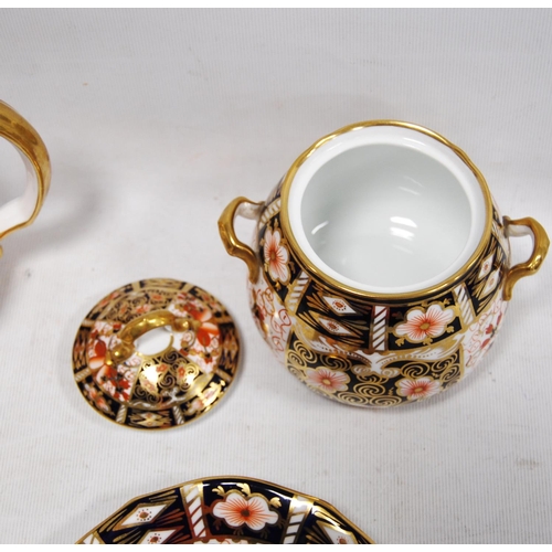 221 - Royal Crown Derby 'Old Imari' pattern porcelain tea set for four, comprising a teapot with cover, fo... 