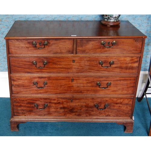 332 - George III Scottish mahogany chest of two short and three long drawers, on bracket feet, 88cm high, ... 