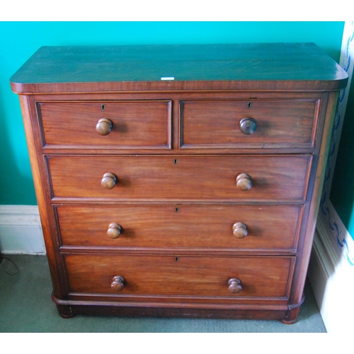 336 - 19th century mahogany chest of two short and three long drawers, 102cm high, 105cm wide and 48cm dee... 