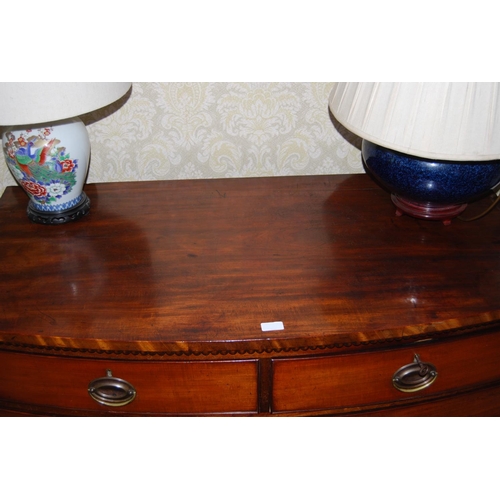 337 - Regency style mahogany bowfront chest of two short and three long drawers with reeded and shaped fri... 