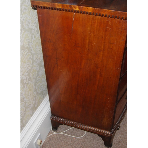 337 - Regency style mahogany bowfront chest of two short and three long drawers with reeded and shaped fri... 