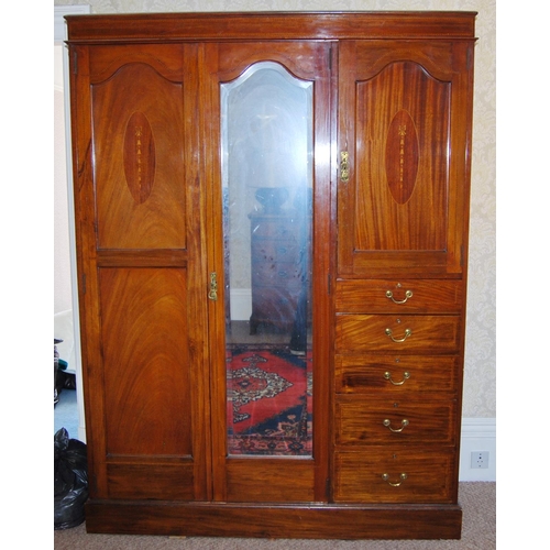 338 - Edwardian composite inlaid mahogany four-piece bedroom suite comprising a wardrobe, dressing chest f... 