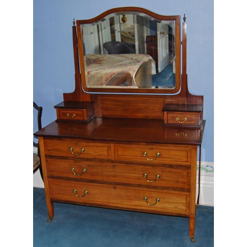 338 - Edwardian composite inlaid mahogany four-piece bedroom suite comprising a wardrobe, dressing chest f... 