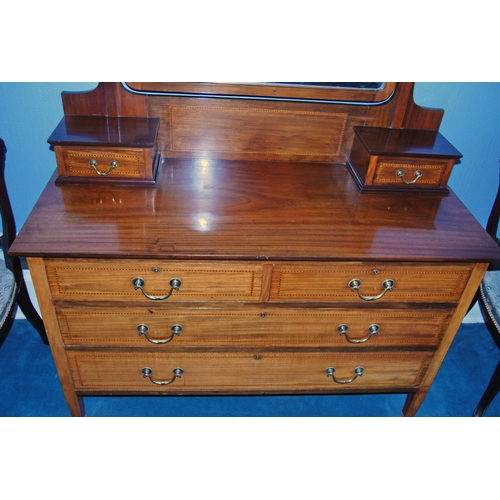 338 - Edwardian composite inlaid mahogany four-piece bedroom suite comprising a wardrobe, dressing chest f... 