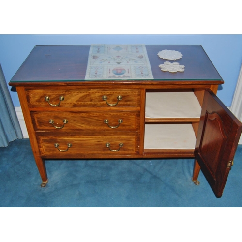 338 - Edwardian composite inlaid mahogany four-piece bedroom suite comprising a wardrobe, dressing chest f... 