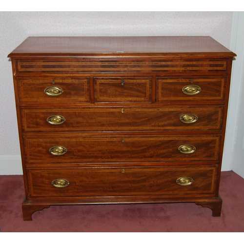 341 - George III inlaid mahogany chest of drawers, with a single frieze drawer over three short and three ... 