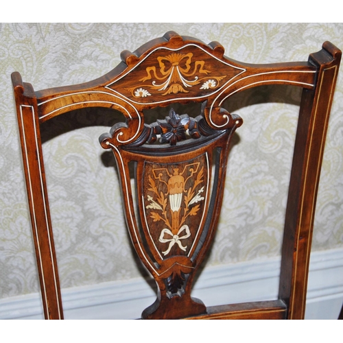 345 - Set of four Edwardian inlaid walnut and rosewood parlour chairs, inlaid with satinwood and bone shie... 