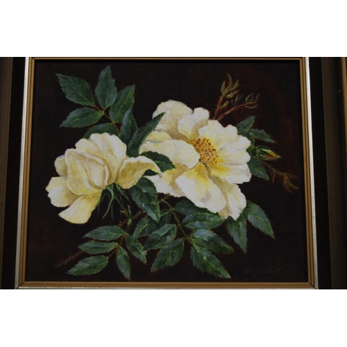 1 - Three floral still life pictures, modern oils on canvas, signed by Gallard, D Frost and another, als... 