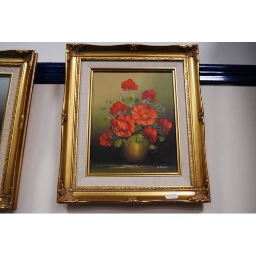 1 - Three floral still life pictures, modern oils on canvas, signed by Gallard, D Frost and another, als... 