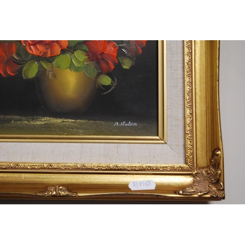 1 - Three floral still life pictures, modern oils on canvas, signed by Gallard, D Frost and another, als... 