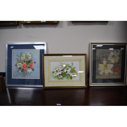 1 - Three floral still life pictures, modern oils on canvas, signed by Gallard, D Frost and another, als... 