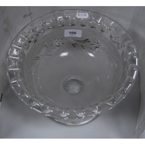 100 - Cut glass centrepiece bowl with dimple decoration.