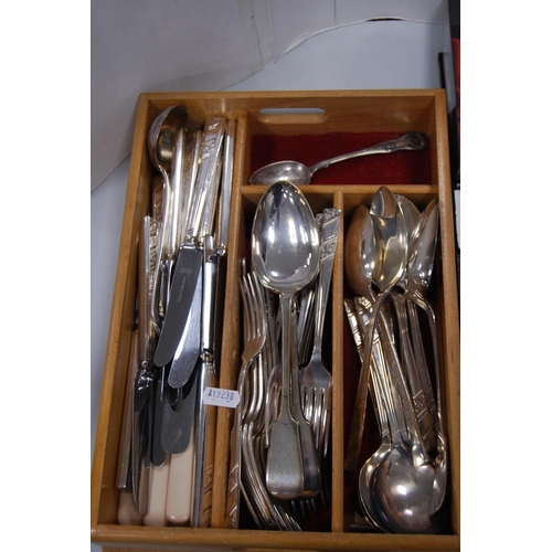 101 - Cased cutlery to include butter knives and coffee spoons, also a cutlery tray containing loose cutle... 