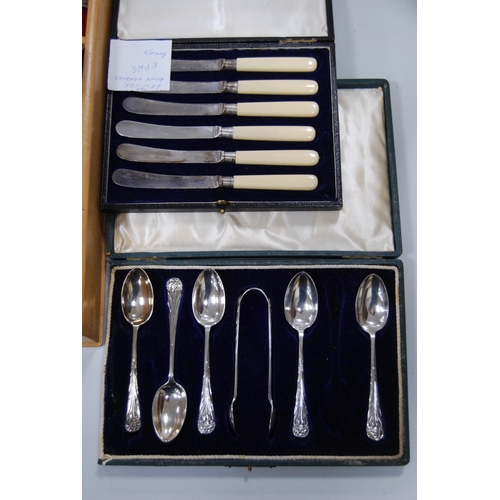 101 - Cased cutlery to include butter knives and coffee spoons, also a cutlery tray containing loose cutle... 