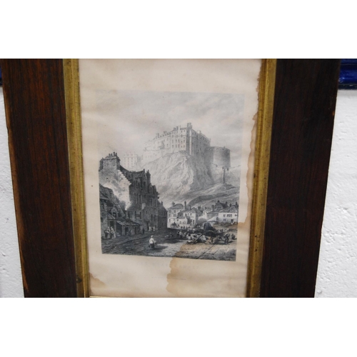 110 - Victorian print of the Grassmarket in Edinburgh, in a rosewood frame, gilt gesso picture frame and a... 