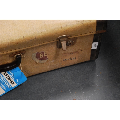 154 - Vintage travel case with Gatwick luggage label.