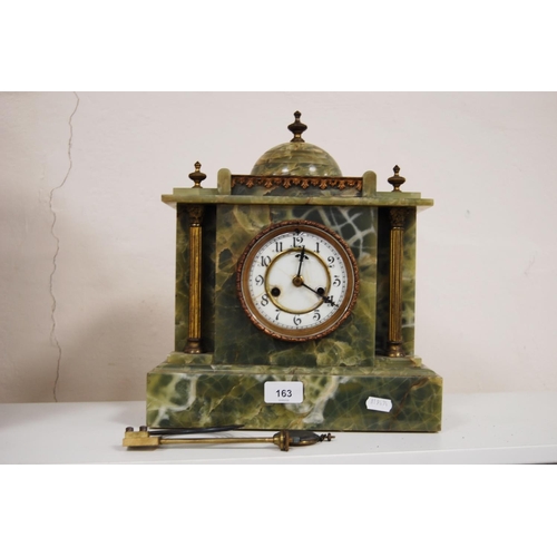 163 - Late Victorian/Edwardian onyx Corinthian-style twin train mantel clock.