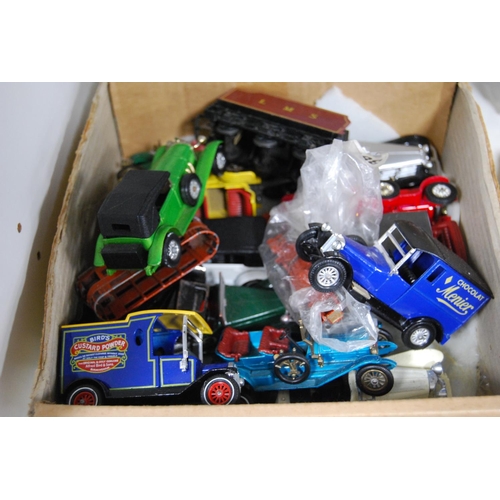 166 - Collection of diecast model vehicles to include Matchbox, vans, fire engine, steam train, bus, cars ... 