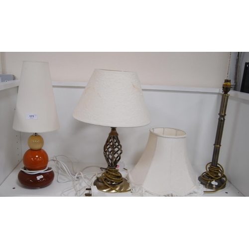 171 - Three assorted table lamps with shades.  (3)