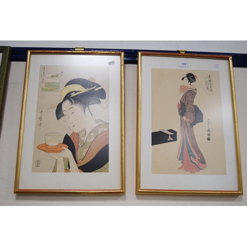 175 - Pair of Japanese-style prints depicting Geisha, and a collagraph print by Andrew Wyeth, 'Spindrift'.... 