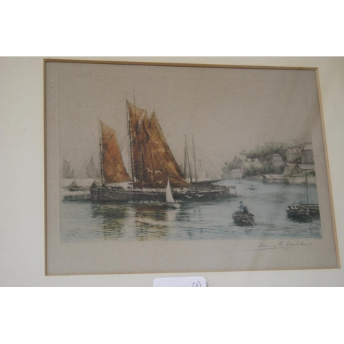 179 - Four prints including fishing boats by Henry Walker and three sporting prints (one shelf).