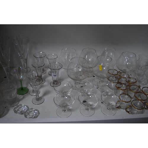 180 - Collection of assorted glassware to include a set of four dimple-cut ale glasses, brandy glasses, cu... 