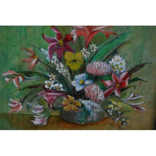 2 - J HarrisonStill life of flowers in a vaseOil on board.