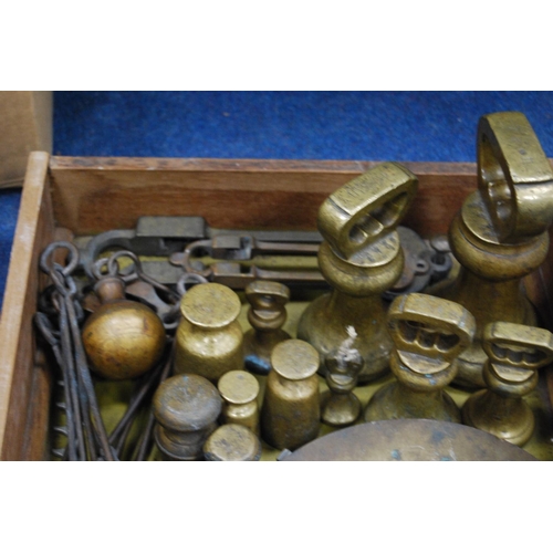 20 - Collection of brass butcher's weights, miscellaneous scales and parts etc.