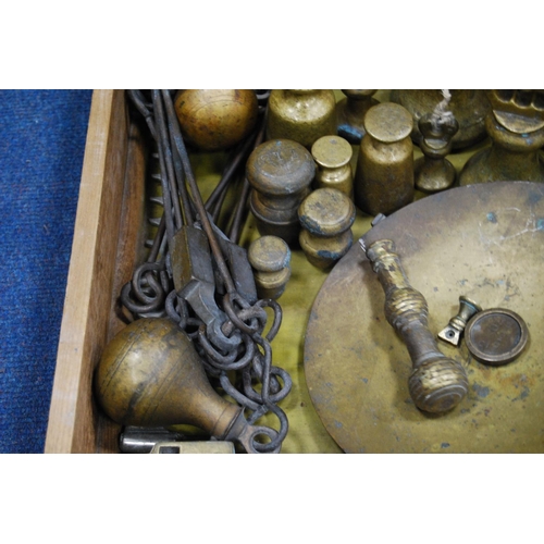 20 - Collection of brass butcher's weights, miscellaneous scales and parts etc.