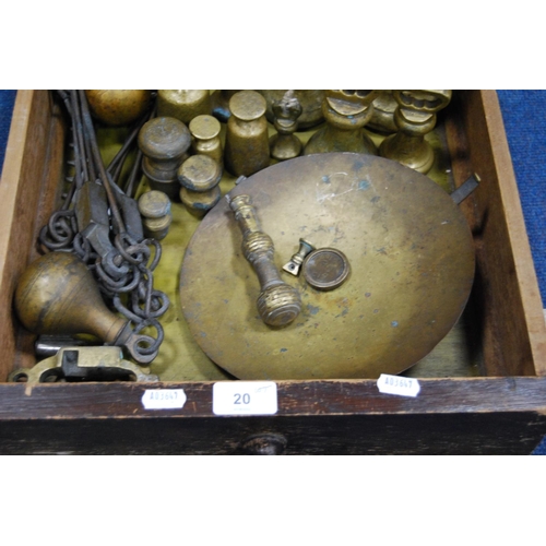 20 - Collection of brass butcher's weights, miscellaneous scales and parts etc.