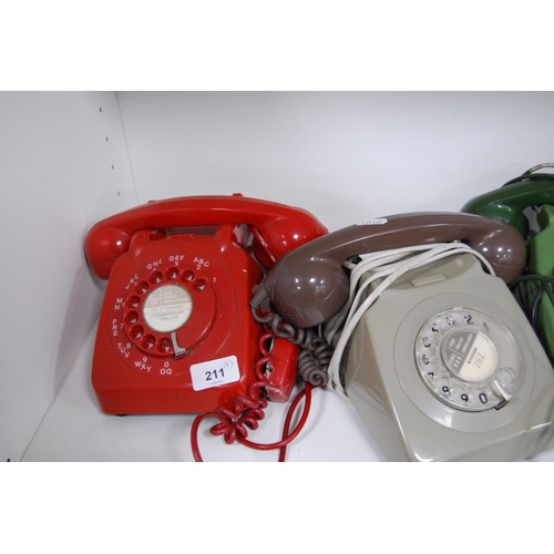 211 - Five vintage and retro telephones (one shelf).