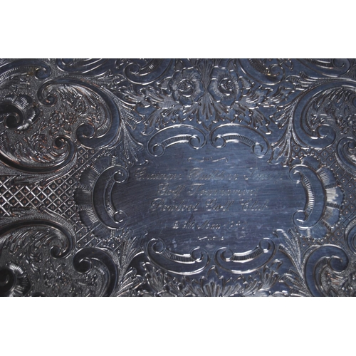 22 - Group of EP to include a large engraved presentation bowl, tray, salver, circular tray and a silver-... 