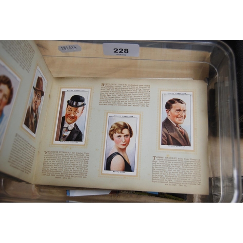 228 - Small box containing assorted folders of cigarette cards, mainly radio celebrities and a collection ... 