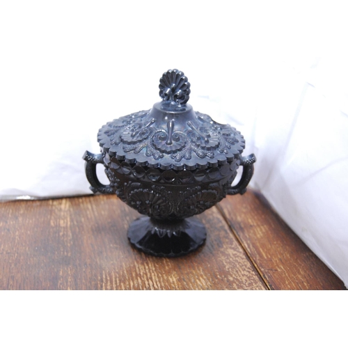 23 - Hammersley & Co., porcelain sugar sifter, Portmeirion sifter, black Basalt-style glass jar and c... 