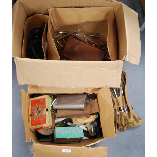 233 - Two cartons containing vintage medical accessories, instruments and implements to include syringes, ... 