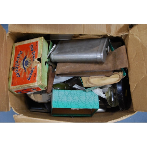 233 - Two cartons containing vintage medical accessories, instruments and implements to include syringes, ... 